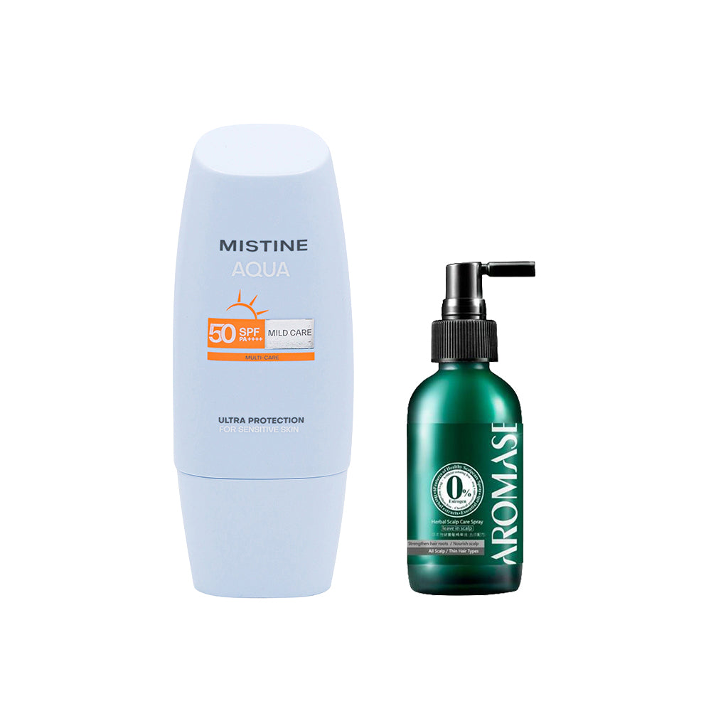 【Free Gift】Aromase Herbal Scalp Care Spray 40ml x 1 + Mistine Aqua Base Ultra Protection Mild Care Facial Sunscreen Cream SPF50 PA++++ 40ml  x 1 (While Stock Lasts)