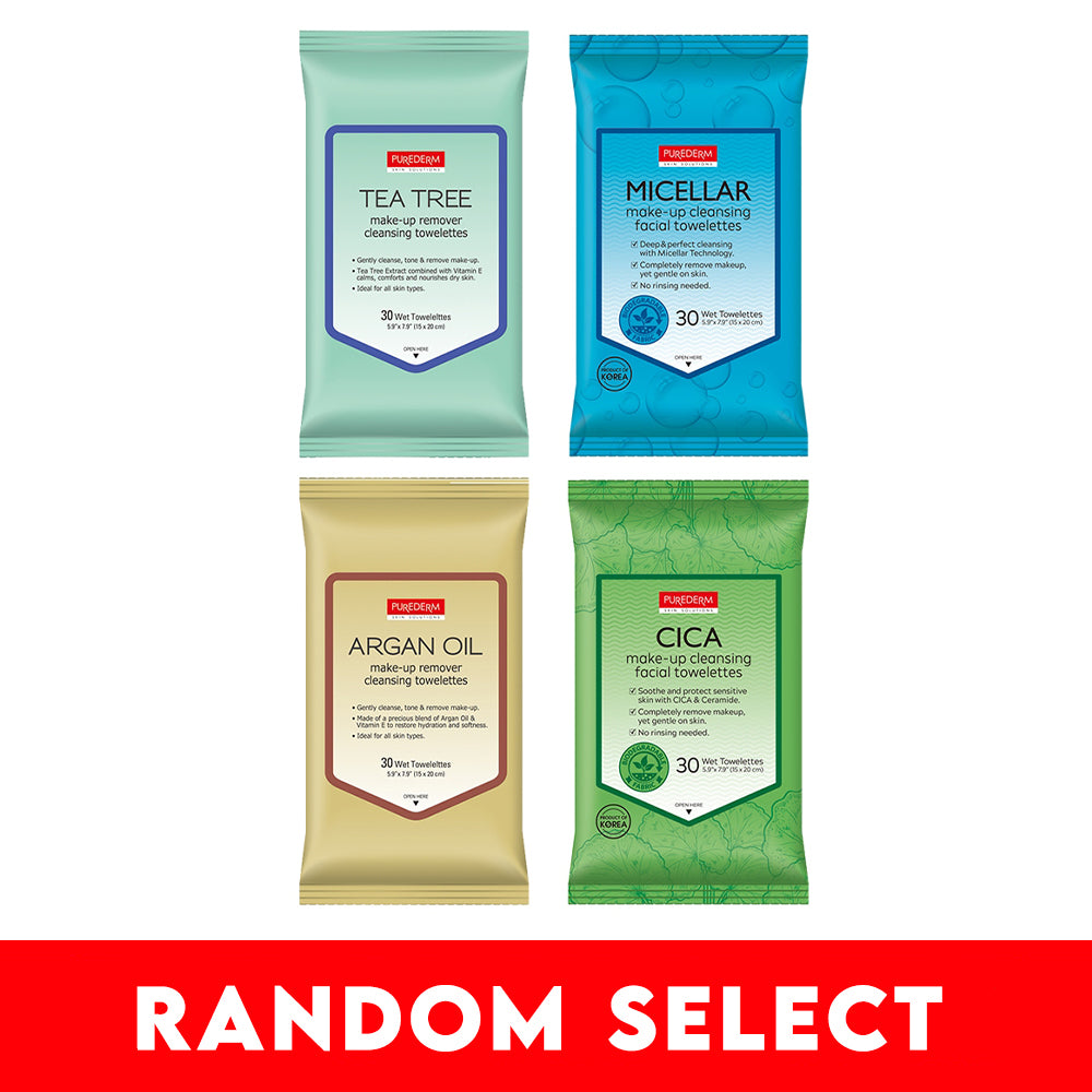 【Free Gift】Purederm Cica Make-Up Cleansing Facial Towelettes 30s x 2 (Random Select)